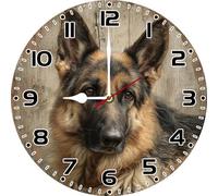 Horienteeon Dog Wall Clock German Shepherd Clock 25cm Rustic Silent Non Ticking Round Quartz Wooden Wall Clocks Battery Operated Easy to Read Retro Decorative Home Decor for Bedroom Kids Room