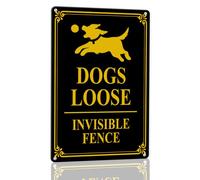 Horienteeon Dogs Loose Invisible Fence Black Aluminium Sign 20x30cm, Sturdy Aluminum Metal Signs Rust Free, Warning Dog Signs for Home, Dogs House Sign Decor, Animal Safety Supply for Home