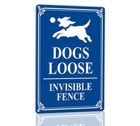 Horienteeon Dogs Loose Invisible Fence Blue Aluminium Sign 20x30cm, Sturdy Aluminum Metal Signs Rust Free, Warning Dog Signs for Home, Dogs House Sign Decor, Animal Safety Supply for Home