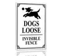 Horienteeon Dogs Loose Invisible Fence White Aluminium Sign 30x40cm, Sturdy Aluminum Metal Signs Rust Free, Warning Dog Signs for Home, Dogs House Sign Decor, Animal Safety Supply for Home