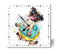 Horienteeon Doughnut Dog Wooden Wall Clock 25cm Battery Operated Non-Ticking Wall Clock, Rustic Square Clock Wall Clocks for Bedroom, Bathroom, Living Room, Home Office, School, Kids Room