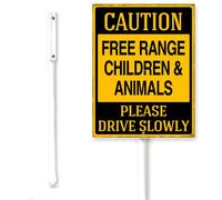 Horienteeon Drive Slowly Free Range Children & Animal Sign Kids Playing Yard Sign With Stake Neighborhood Street Traffic Road Sturdy Rustproof Aluminum Outdoor Decorations Home Garden Lawn 7x8.8"