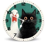 Horienteeon Duck Black Cat Cartoon Illustration Round Wall Clock 25 cm