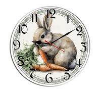 Horienteeon Easter Bunny Wall Clock Rabbit Carrot Religious Jesus Wooden Decorative Wooden Battery Operated Quartz Silent Hanging Clock For Bedroom Living Room Kitchen Coffee Bar Round 10"