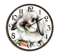 Horienteeon Easter Bunny Wall Clock Rabbit Carrot Religious Jesus Wooden Decorative Wooden Battery Operated Quartz Silent Hanging Clock For Bedroom Living Room Kitchen Coffee Bar Round 10"