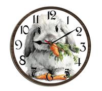 Horienteeon Easter Bunny Wall Clock Rabbit Carrot Religious Jesus Wooden Desk Kitchen Decor Decorative Battery Operated Clocks For Living Room Bedroom Bathroom Farmhouse Round 12"
