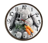 Horienteeon Easter Bunny Wall Clock Rabbit Carrot Religious Jesus Wooden Silent Non Ticking Battery Operated Wood Clock For Bedroom Bathroom Living Room Office School Kitchen Round 12"
