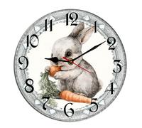Horienteeon Easter Bunny Wall Clock Rabbit Carrot Religious Jesus Wooden Silent Non Ticking Battery Operated Wood Clock For Bedroom Bathroom Living Room Office School Kitchen Round 12"