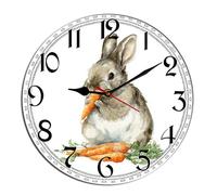 Horienteeon Easter Bunny Wall Clock Rabbit Carrot Religious Jesus Wooden Silent Non-Ticking Desk Clock Decorative For Living Room Home Office School Kitchen Wall Decoration Round 10"