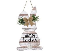 Horienteeon Easter Door Sign 21x35cm Wooden Welcome Bunny Wreath Decorations Happy Easter Sign Farmhouse Wood Rabbit Hanging Signs Spring Wreath Hanger for Front Door Porch Home