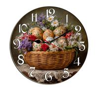 Horienteeon Easter He Is Risen Wall Clock Jesus Cross Lamb Religious Wooden Clock For Living Room, Battery Operated Easy To Read Bedroom, Bathroom And Kitchen Housewarming Seasonal Round 10"