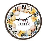 Horienteeon Easter Wall Clock Eggs Floral Religious Jesus Wooden Clock For Living Room, Battery Operated Easy To Read Bedroom, Bathroom And Kitchen Housewarming Seasonal Round 12"