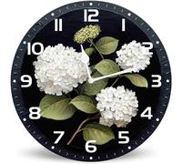 Horienteeon European Retro White Hydrangea Flower Wall Clock, 30cm Silent Non-Ticking Floral Wall Clocks Battery Operated for Living Room Bedroom Kitchen Christmas Birthday Gift