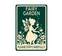 Horienteeon Fairy Garden Please Step Carefully Sign 30x40cm Waterproof & Rustproof Aluminum Sign Outdoor Metal Signs for Home Farm Yard