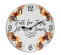 Horienteeon Fall For Jesus He Never Leaves Wall Clock Fall Christian Faith Kitchen Decorative Wooden Battery Operated Quartz Silent Hanging Clock For Bedroom Living Room Coffee Bar Round 10"