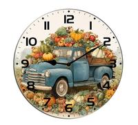 Horienteeon Fall Pumpkin Harvest Wall Clock Old Truck Pumpkin Patch Wooden For Kitchen Bathroom Silent Non Ticking Decorative Clock Battery Operated Home Office Living Room Decor Round 10"