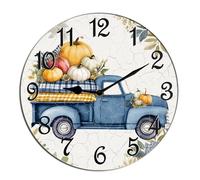 Horienteeon Fall Pumpkin Harvest Wall Clock Old Truck Pumpkin Patch Wooden For Kitchen Bathroom Silent Non Ticking Decorative Clock Battery Operated Home Office Living Room Decor Round 10"
