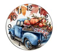 Horienteeon Fall Pumpkin Harvest Wall Clock Old Truck Pumpkin Patch Wooden Non Ticking Silent Quartz Bedroom Living Room Office Gym Bathroom Patio Decor Decorative Clocks Shop Hotel Round 10"