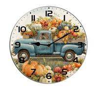 Horienteeon Fall Pumpkin Harvest Wall Clock Old Truck Pumpkin Patch Wooden Non Ticking Silent Quartz Bedroom Living Room Office Gym Kitchen Bathroom Patio Decor Decorative Clocks Round 10"