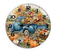 Horienteeon Fall Pumpkin Harvest Wall Clock Old Truck Pumpkin Patch Wooden Silent Non Ticking Battery Operated Wood Clock For Bedroom Bathroom Living Room Office School Kitchen Round 10"