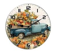 Horienteeon Fall Pumpkin Harvest Wall Clock Old Truck Pumpkin Patch Wooden Silent Non Ticking Battery Operated Rustic Farmhouse Kitchen Clocks Decorative For Living Room Bedroom Office Round 10"