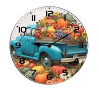 Horienteeon Fall Pumpkin Harvest Wall Clock Old Truck Pumpkin Patch Wooden Silent Non Ticking Battery Operated Wood Clock For Bedroom Bathroom Living Room Office School Kitchen Round 10"