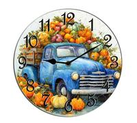 Horienteeon Fall Pumpkin Harvest Wall Clock Old Truck Pumpkin Patch Wooden Silent Non Ticking Decorative Clock For Living Room, Kitchen, Home,Bathroom, Bedroom, Office Or School Shop Hotel Round 10"
