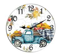 Horienteeon Fall Pumpkin Harvest Wall Clock Old Truck Pumpkin Patch Wooden Silent Non Ticking Decorative Clock For Living Room, Kitchen, Home,Bathroom, Bedroom, Office Or School Shop Hotel Round 10"