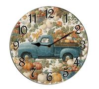 Horienteeon Fall Pumpkin Harvest Wall Clock Old Truck Pumpkin Patch Wooden Silent Non-Ticking Desk Clock Decorative For Living Room Home Office School Kitchen Wall Decoration Round 10"