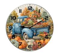 Horienteeon Fall Pumpkin Harvest Wall Clock Old Truck Pumpkin Patch Wooden Silent Non-Ticking Desk Clock Decorative For Living Room Home Office School Kitchen Wall Decoration Round 10"