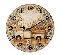 Horienteeon Fall Pumpkin Harvest Wall Clock Old Truck Pumpkin Patch Wooden Silent Non-Ticking Desk Clock Decorative For Living Room Home Office School Kitchen Wall Decoration Round 10"