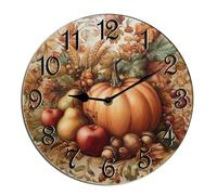 Horienteeon Fall Pumpkin Wall Clock Pumpkin Harvest Wooden Decorative Wooden Battery Operated Quartz Silent Hanging Clock For Bedroom Living Room Coffee Bar Shop Hotel Round 10"