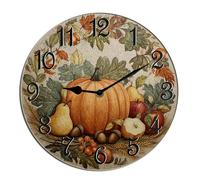 Horienteeon Fall Pumpkin Wall Clock Pumpkin Harvest Wooden For Bathroom Silent Non Ticking Decorative Clock Battery Operated Home Office Living Room Decor Shop Hotel Round 10"