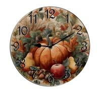 Horienteeon Fall Pumpkin Wall Clock Pumpkin Harvest Wooden Silent Non Ticking Battery Operated Rustic Farmhouse Clocks Decorative For Living Room Bedroom Office Shop Hotel Round 10"