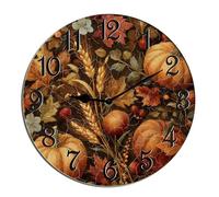 Horienteeon Fall Pumpkin Wall Clock Pumpkin Harvest Wooden Silent Non Ticking Battery Operated Wood Clock For Bedroom Bathroom Living Room Office School Kitchen Shop Hotel Round 10"