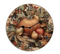 Horienteeon Fall Pumpkin Wall Clock Pumpkin Harvest Wooden Silent Non Ticking Battery Operated Wood Clock For Bedroom Bathroom Living Room Office School Kitchen Shop Hotel Round 10"