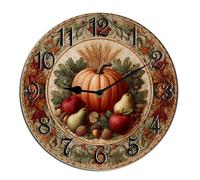 Horienteeon Fall Pumpkin Wall Clock Pumpkin Harvest Wooden Silent Non Ticking Battery Operated Wood Clock For Bedroom Bathroom Living Room Office School Kitchen Shop Hotel Round 10"