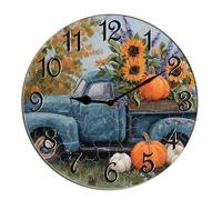 Horienteeon Fall Pumpkin Wall Clock Pumpkin Harvest Wooden Silent Non-Ticking Desk Clock Decorative For Living Room Home Office School Wall Decoration Shop Hotel Round 10"
