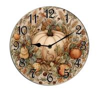 Horienteeon Fall Pumpkin Wall Clock Pumpkin Harvest Wooden Silent Non-Ticking Desk Clock Decorative For Living Room Home Office School Wall Decoration Shop Hotel Round 10"