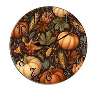 Horienteeon Fall Pumpkin Wall Clock Pumpkin Harvest Wooden Silent Non-Ticking Desk Clock Decorative For Living Room Home Office School Wall Decoration Shop Hotel Round 10"