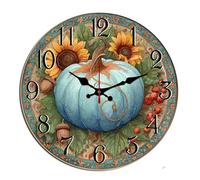Horienteeon Fall Pumpkin Wall Clock Sunflower Autumn Harvest Wooden Decorative Silent Non Ticking Battery Operated Clock For Bedroom Bathroom Living Room Office School Kitchen Round 12"