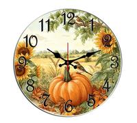 Horienteeon Fall Pumpkin Wall Clock Thanksgiving Pumpkin Harvest Wooden Decorative For Bathroom Silent Non Ticking Decorative Clock Battery Operated Home Office Living Room Decor Round 12"