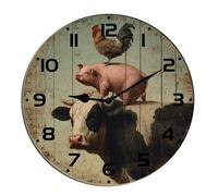 Horienteeon Farm Animal Cow Pig And Chicken Wall Clock Wooden Clock For Living Room, Battery Operated Easy To Read Bedroom, Bathroom And Kitchen Housewarming Seasonal Round 10"