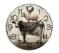 Horienteeon Farm Animal Cow Pig And Chicken Wall Clock Wooden Decorative Wooden Battery Operated Quartz Silent Hanging Clock For Bedroom Living Room Kitchen Coffee Bar Round 10"