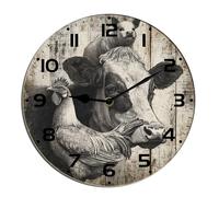 Horienteeon Farm Animal Cow Pig And Chicken Wall Clock Wooden For Kitchen Bathroom Silent Non Ticking Decorative Clock Battery Operated Home Office Living Room Decor Round 10"