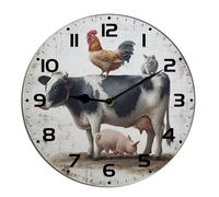 Horienteeon Farm Animal Cow Pig And Chicken Wall Clock Wooden Silent Non Ticking Battery Operated Rustic Farmhouse Kitchen Clocks Decorative For Living Room Bedroom Office Round 10"