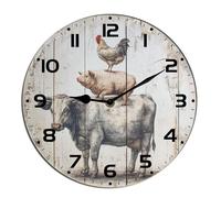 Horienteeon Farm Animal Cow Pig And Chicken Wall Clock Wooden Silent Non Ticking Battery Operated Wood Clock For Bedroom Bathroom Living Room Office School Kitchen Round 10"