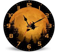 Horienteeon Flying Witch Decoration Battery Operated Silent Non Ticking Kitchen Wall Clock 25cm, Unique/Funny Gift Halloween Decoration Wall Clock for Kitchen Living Room Bedroom Bathroom