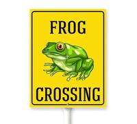 Horienteeon Frog Crossing Yard Sign With Stake Slow Down Road Lawn Caution Security Sign 8x12inch Neighborhood Wildflowers Garden Party Outdoor Aluminium Decorations