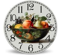 Horienteeon Fruit Platter Decoration Kitchen Wall Clock Decorative Battery Operated 25cm, Round Apple Grape Wall Clock Silent Non-Ticking for Living Room, Kitchen, Bathroom, Bedroom, Office